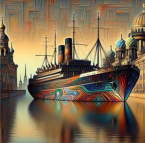 речной транспорт. стилизованное изображение