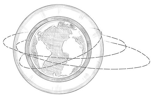 скетч: земной шар и орбиты спутников
