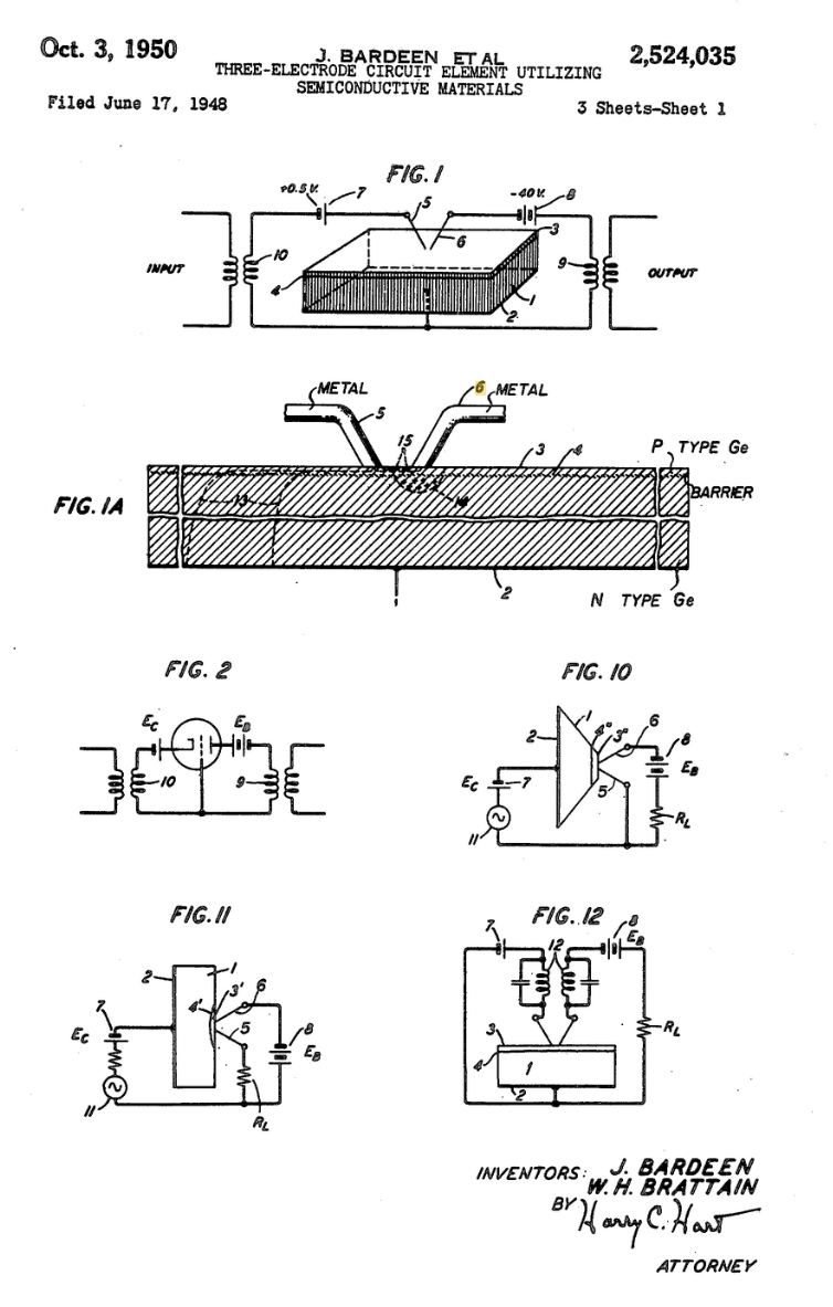 Патент США 2,524,035 на транзистор