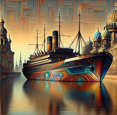 речной транспорт. стилизованное изображение