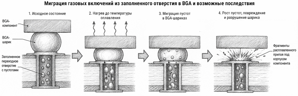 инфографика: взрывающийся шарик припоя под BGA микросхемой