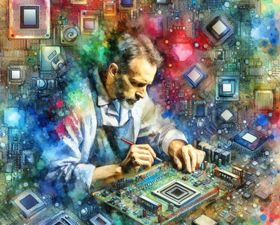 Разработка электроники. Стилизованное изображение. AI