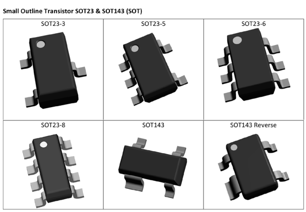 Рис. 11: Транзисторы в малогабаритном корпусе SOT23 & SOT143 (SOT).