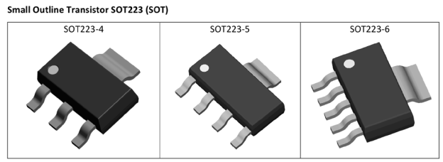 Рис. 12: Транзисторы в малогабаритном корпусе SOT223 (SOT).
